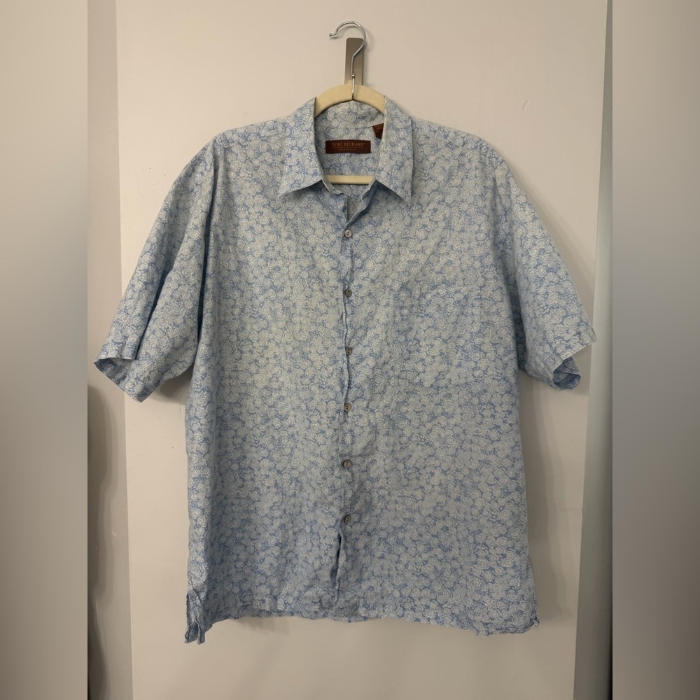 Tori Richard Honolulu Blue Floral Print lightweight button up shirt men’s large - Picture 3 of 6
